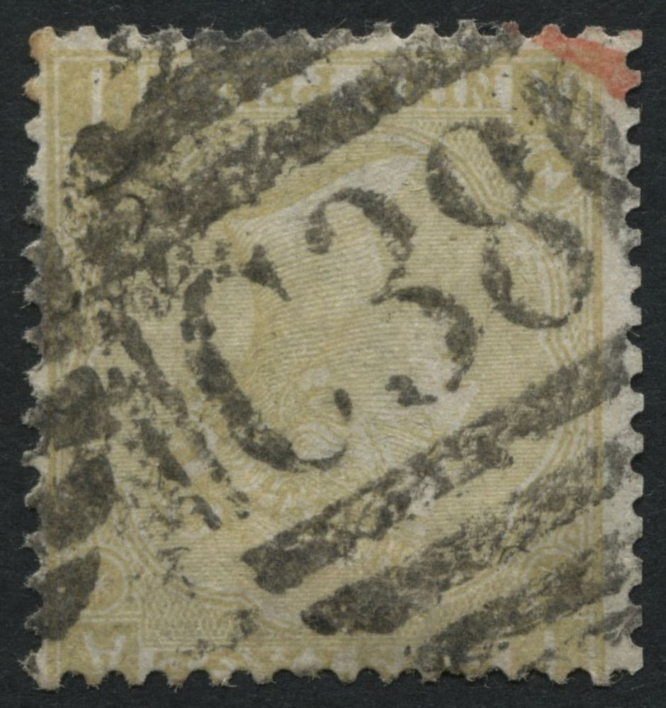 SGZ50 Peru 1867 9d Straw plate 4 AI, cancelled with large part C38 of Callao