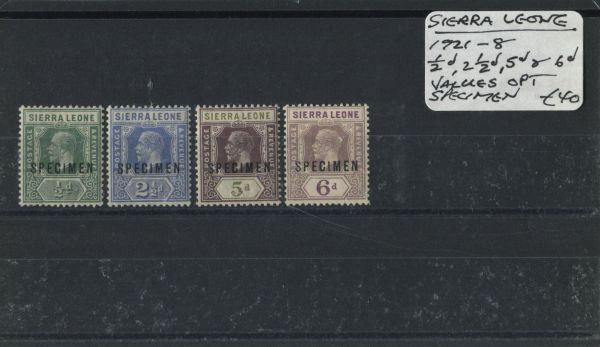 Sierra Leone 1921-28 d, 2d, 5d & 6d values OPT. SPECIMEN M/M