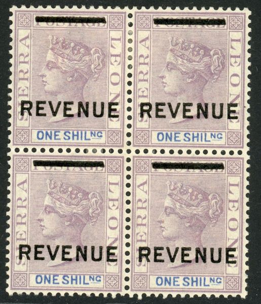 Sierra Leone / Revenue 1884 1s block of 4 M/M