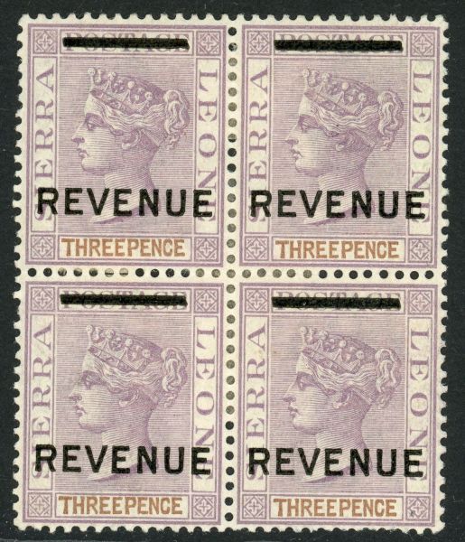 Sierra Leone / Revenue 1884 3d block of 4 M/M