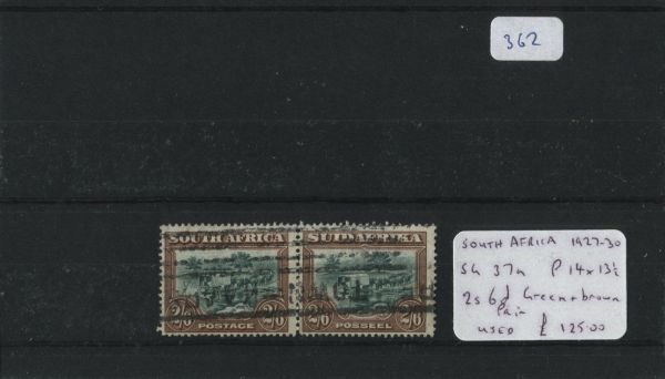 South Africa 1927-30 SG.37a Pair P.14x13 Used