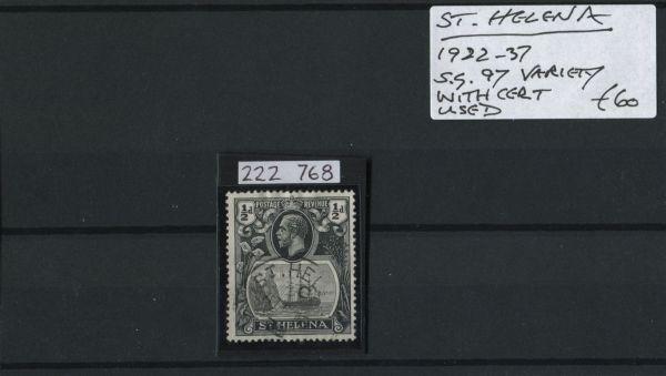 St. Helena 1922-37 SG.97 Var. Used with Cert.