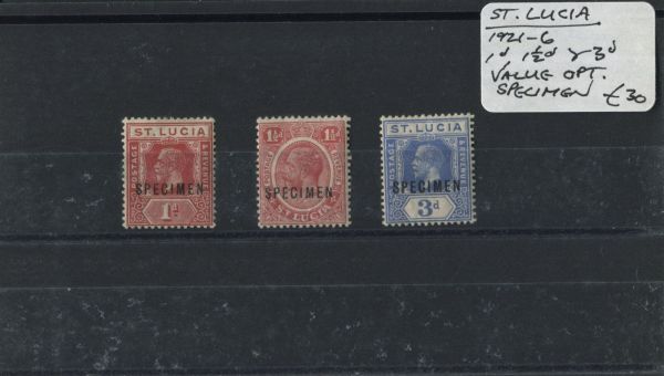 St. Lucia 1921-26 1d, 1d & 3d Values Opt. Specimen