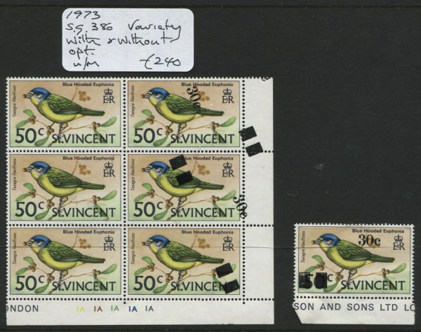 St. Vincent 1973 SG.380 Var. Block with and without Opt. U/M