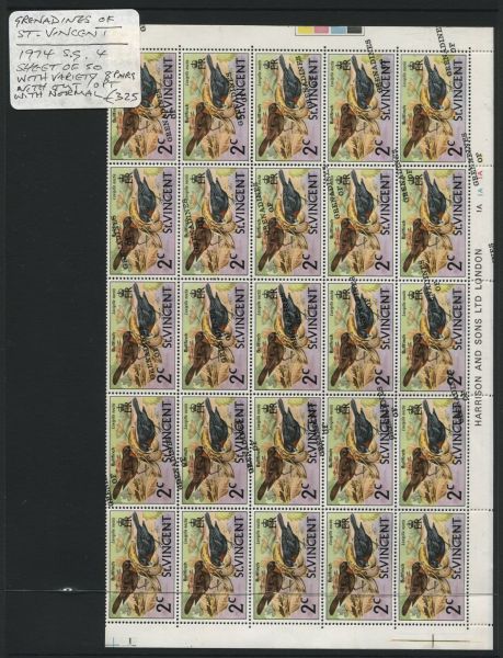 St. Vincent Grenadines 1974 SG.4 Sheets of 50 Opt. Omitted U/M