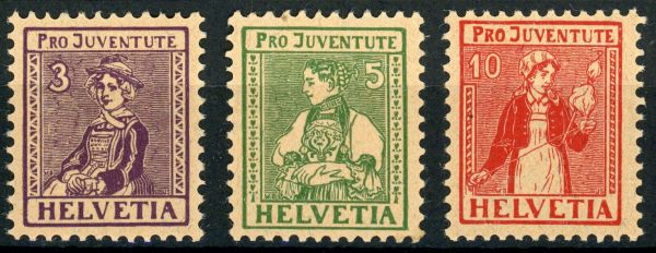 Switzerland 1917 Pro. Juventute SG.J6-J8 3c & 5c light bend U/M