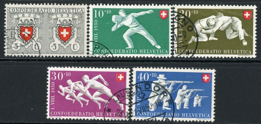 Switzerland 1950 SG.522-526 F/U 20c is creased