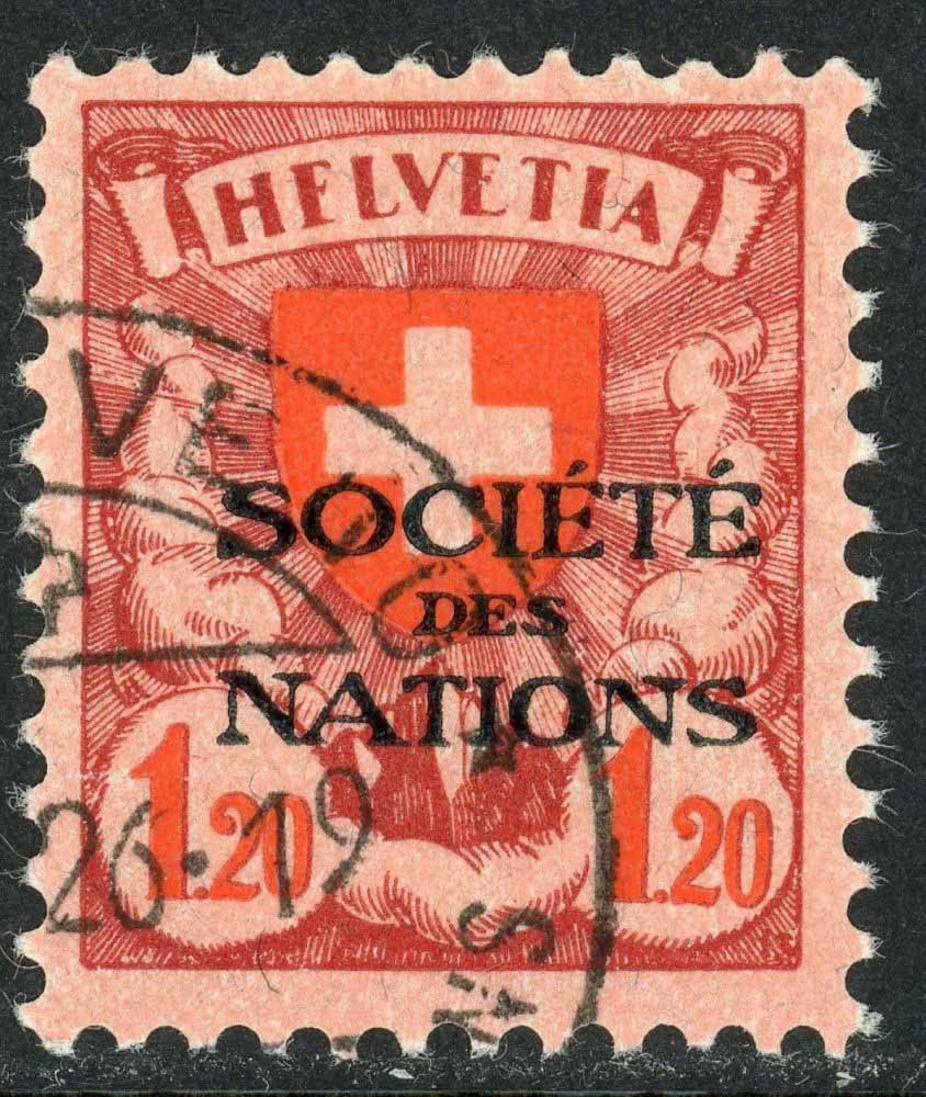 Switzerland / League of Nations 1922-44 SG.LN26a F/U ''HFLVETIA'' flaw