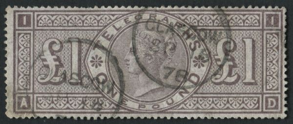 TELEGRAPH T17 . 1877 1 Brown-Lilac AD, cancelled with GLASGOW cds