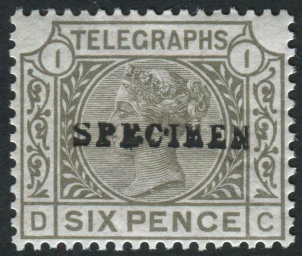 Telegraph T65 6d Grey plate 1 O/P Specimen, very fine