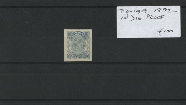 Tonga 1892 1d Die Proof Mounted