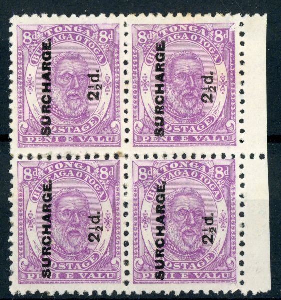 Tonga 1894 SG.23 M/M block of 4