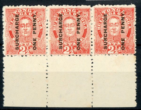 Tonga 1895 SG.30 M/M strip of 3