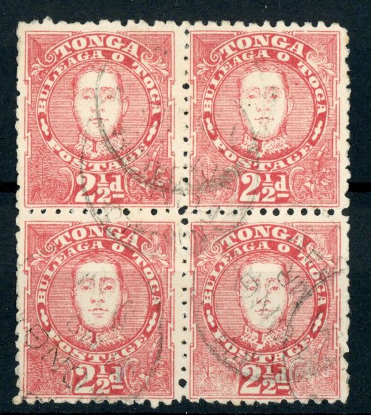 Tonga 1895 SG.33 F/U block of 4