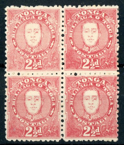 Tonga 1895 SG.33 M/M block of 4 incl SG.33a flaw