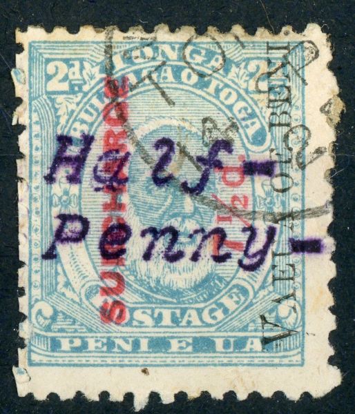 Tonga 1896 SG.37B F/U perf fault top right