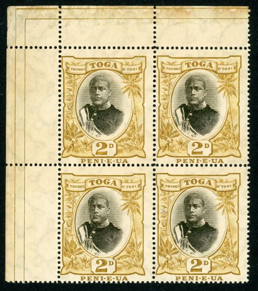 Tonga 1897 SG.40a U/M block of 4 incl. SG.41b ''smaller 2'' variety