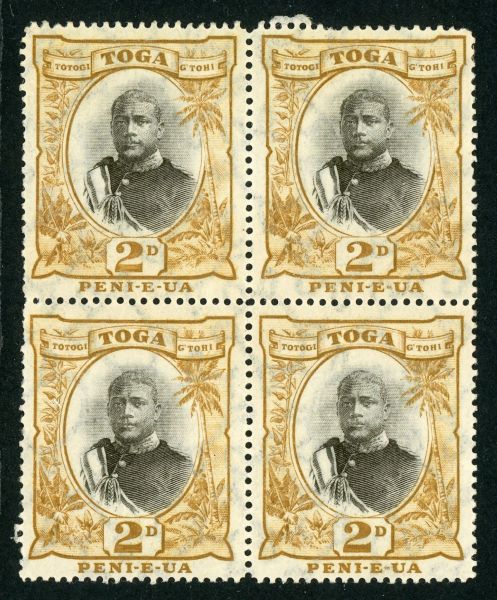 Tonga 1897 SG.42a U/M block of 4 incl. SG.42b ''smaller 2'' variety