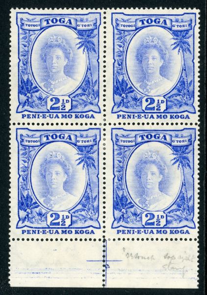 Tonga 1920-35 SG.59a U/M block of 4. Recut 2