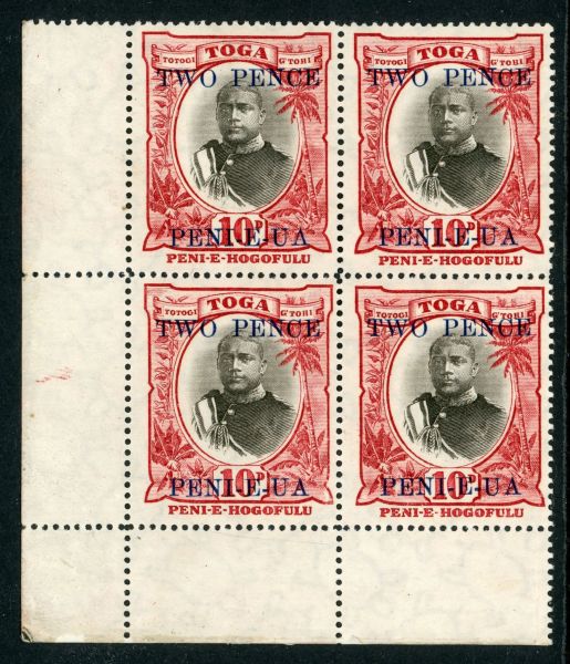 Tonga 1923-24 SG.66 M/M block of 4