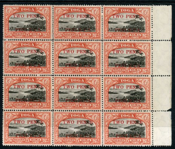 Tonga 1923-24 SG.70a M/M block of 12