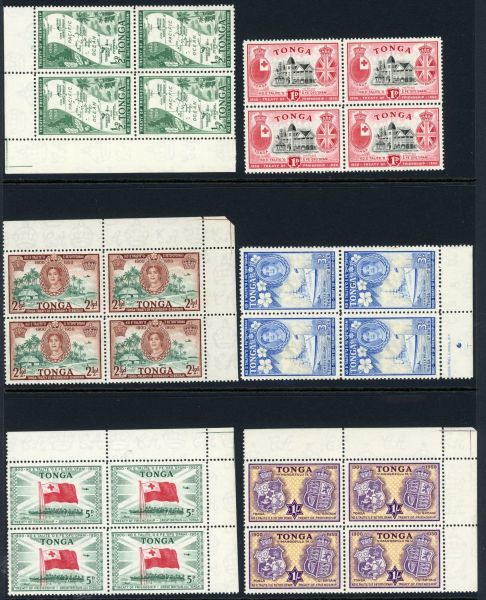 Tonga 1951 SG.95-100 U/M blocks of 4