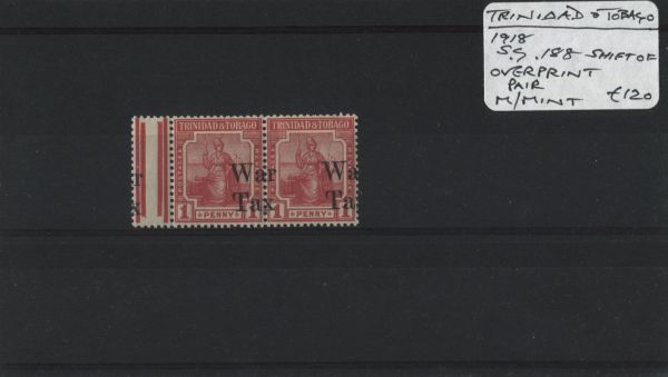 Trinidad & Tobago 1918 SG.188 OPT. shift pair M/M