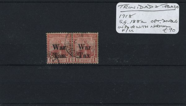 Trinidad & Tobago 1918 SG.188a double OPT. F/U