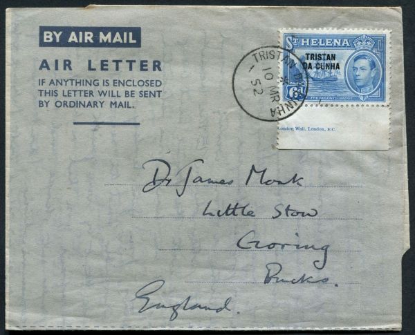 Tristan Da Cunha commercial 10th March 1952 to Dr James Monk, fine