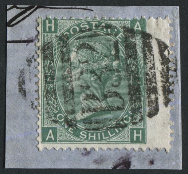 Used Abroad Buenos Aires Z25 1867-83 1s green plate 4. AH, right wing marginal tied