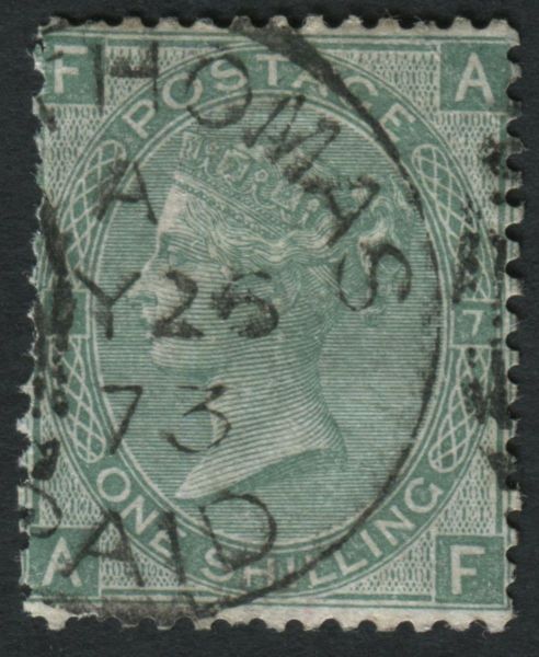 Used Abroad DWI Z29 1867-73 1s green plate 7, AF, cancelled '(ST T)HOMAS PAID