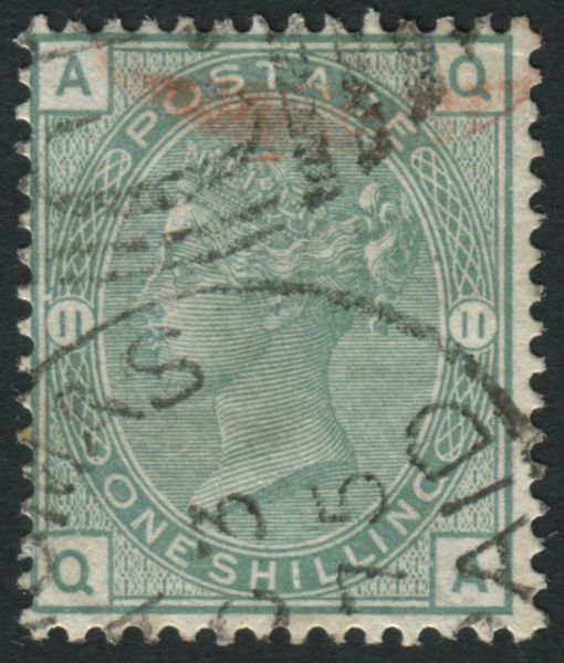 Used Abroad DWI Z30 1873-77 1s green plate 11, QA, cancelled with part 'C51' duplex of St Thomas DWI