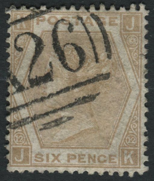 Used Abroad GIB Z47 1872-73 6d buff, cancelled 'A26' of Gibraltar