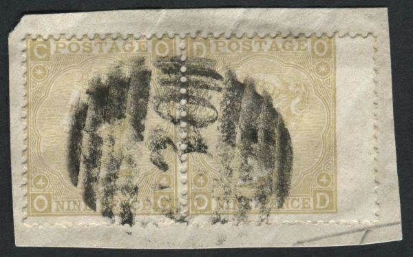 Used Abroad Z80 Valpariso Chile 1867 9d straw plate 4, OC-OD pair on small piece