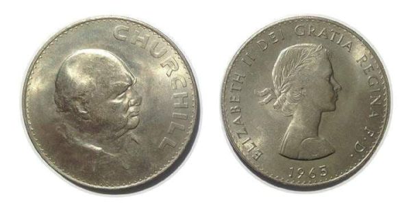 Winston Churchill commemorative five shilling crown coin from 1965